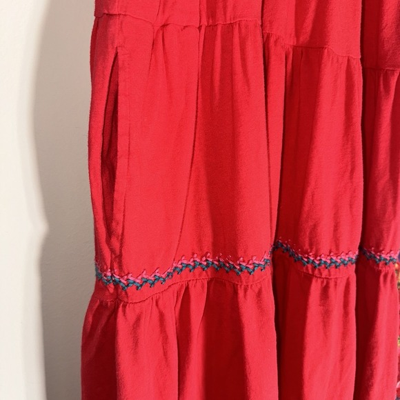 NWT Johnny Was Embroidered Cotton Dress Red MEDIUM Boho Babydoll Tier - Picture 4 of 16